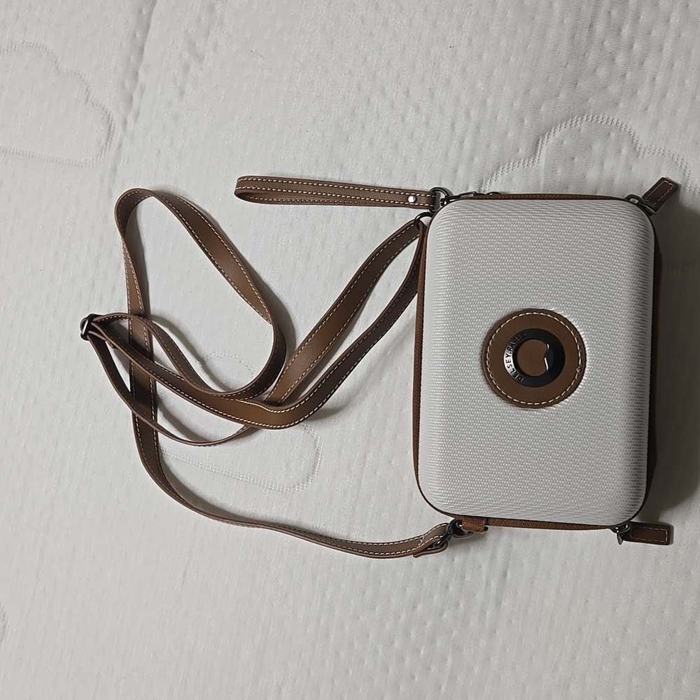 Elegant White and Brown Crossbody Bag